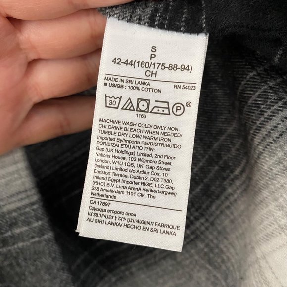 Banana Republic Plaid Flannel Shirt Blouse Long Sleeves Black White S - Picture 6 of 15